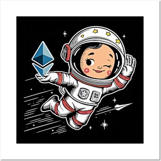 Crypto Ethereum and astronaut fly to the moon Posters and Art